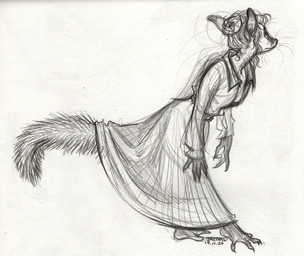 anthro bottomwear claws clothed clothing collared_shirt dress_shirt female fluffy fluffy_tail hair hair_bun leaning leaning_forward long_hair long_skirt looking_away open_clothing open_shirt open_topwear opposable_toe pleated_skirt raised_bottomwear raised_clothing raised_skirt shirt skirt slim solo tail tail_under_skirt topwear whiskers jacqal vits_(jacqal) australian_possum brushtail_possum common_brushtail_possum mammal marsupial 2024 graphite_(artwork) hi_res sketch traditional_media_(artwork)