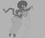 accessory afro anthro big_breasts big_butt breast_smother breasts butt clothed clothing ear_piercing ear_ring exposed_breasts female furgonomics grey_background hoop_ear_ring huge_breasts huge_butt jewelry leggings legwear lips midriff piercing pinned ring ring_piercing simple_background size_difference smothering solo tail tail_accessory tail_jewelry tail_ring thick_lips unknown_artist anon ookeisha_(doublespace) haplorhine humanoid mammal monkey primate 2025 monochrome sketch