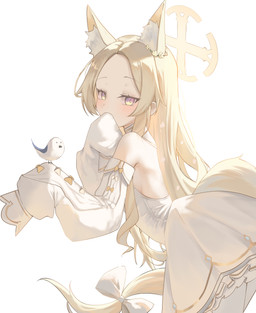 accessory adolescent animal_ears bare_shoulders biped blonde_hair blush bow_(feature) clothed clothed_female clothed_humanoid clothing covering covering_mouth dress duo female female_humanoid fluffy_ears hair hair_accessory halo human_and_animal_ears leaning leaning_forward long_hair long_sleeves looking_at_viewer multi_ear pose simple_background sleeveless_dress white_background white_clothing white_dress young young_female young_humanoid rdee_nz blue_archive nexon seia_(blue_archive) animal_humanoid avian bird canid canid_humanoid canine canine_humanoid fox_humanoid humanoid mammal mammal_humanoid absurd_res hi_res portrait three-quarter_portrait