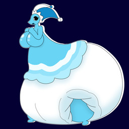 big_breasts blue_body bottom_heavy breasts clothed clothing diaper diaper_only dress eyelashes female fool's_hat hat headgear headwear solo topless water wearing_diaper t_m_f_w deltarune undertale_(series) darkner elemental_creature humanoid mizzle_(deltarune) water_creature 1:1 absurd_res hi_res