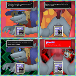 anal anal_penetration animal_genitalia animal_penis anthro balls black_border black_sclera blonde_hair blue_eyes border dialogue duo equine_genitalia equine_penis erection gameplay_mechanics genitals hair male male/male pain painful_penetration penetration penile penile_penetration penis penis_in_ass text addoncomplete86 aeridiccore_(modeler) kabalmystic_(modeler) earthbound_(series) friendship_is_magic hasbro mother:_cognitive_dissonance my_little_pony nintendo big_macintosh_(mlp) niiue alien equid equine gieeg horse mammal pony 1:1 3d_(artwork) comic digital_media_(artwork) english_text hi_res