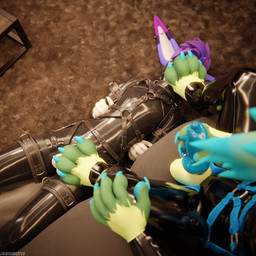animal_genitalia animal_penis anthro anthro_on_anthro arms_tied ball_gag balls bdsm biped black_clothing blindfold blue_penis bondage bound canine_genitalia canine_penis chastity_cage chastity_device claws clothed clothing depth_of_field dominant duo erection feet flat_chastity_cage foot_fetish foot_focus foot_on_penis foot_play fur furniture gag gagged genitals green_body green_fur hair harness inside knot latex latex_clothing latex_skinsuit leather leather_harness legs_tied lying lying_on_ground male male/male metal_chastity_cage multicolored_body on_back on_ground on_sofa open_mouth paws penis purple_body purple_fur reflection restraints sensory_deprivation sex sitting sitting_on_sofa skinsuit slim slim_anthro slim_male slim_sub smile sofa submissive submissive_male tail teasing tight_clothing wearing_chastity_cage wearing_chastity_device white_body white_fur dragonplayer canid canine canis fox mammal rexouium vulper 1:1 3d_(artwork) absurd_res blender_(artwork) blender_cycles_(artwork) digital_media_(artwork) hi_res