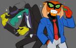 antennae_(anatomy) anthro cigarette clothed clothing drugs duo fangs fur gem gloves grey_background handwear hat headgear headwear male one_eye_closed simple_background suit teeth text wink missuspatches hanna-barbera lupin_iii space_ghost_(series) brak zorak_(space_ghost) alien arthropod dokarian felid insect mammal 2018 digital_drawing_(artwork) digital_media_(artwork) english_text