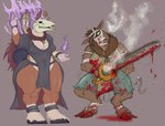 anthro bandage blood bodily_fluids chainsaw duo female holidays hooves power_tool thick_thighs tools wide_hips snakedakyoot halloween divadale_(snakedakyoot) sigrid_(snakedakyoot) clydesdale deer draft_horse equid equine horse mammal moose new_world_deer hi_res