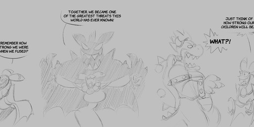 anthro blush duo female flirting male male/female surprised text worried captain_molasses mario_and_luigi_(series) mario_bros nintendo superstar_saga bowser cackletta amphibian frog humanoid reptile scalie turtle absurd_res english_text hi_res monochrome
