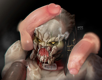 after_sex bdsm bodily_fluids collar cum cum_on_face cum_on_head cum_on_lips cum_string dark_body dark_skin dreadlocks foreskin gag gagged genital_fluids genitals group hair humanoid_genitalia humanoid_penis light_body light_skin male male/male penis petplay red_collar ring_gag roleplay scar sharp_teeth teeth agitype01 predator_(franchise) alien human humanoid mammal yautja 2020 digital_media_(artwork)