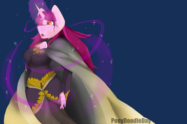 anthro clothing dress fantasy female hair horn magic mane solo spell pondydoodleday ponydoodleday hasbro my_little_pony mythology fan_character equid equine horse mammal mythological_creature mythological_equine pony unicorn 3:2 absurd_res alpha_channel digital_media_(artwork) hi_res