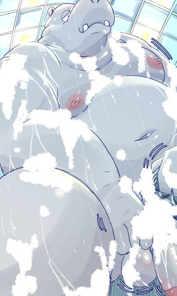 anthro balls bathing belly big_belly genitals kemono male moobs nipples overweight overweight_male penis sitting solo wet dain_4201 common_hippopotamus hippopotamid mammal 2025 3:5 hi_res