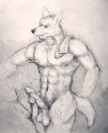 anthro armpit_hair balls big_penis body_hair clup duo erection frottage genitals greyscale male male/male monochrome muscular nipples nude penile penis sex sketch solo_focus tail