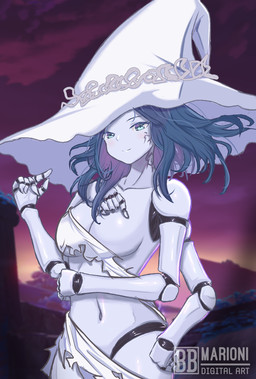 4_arms belly big_breasts big_hat blue_eyes blue_hair breasts clothed clothed_female clothing cybernetic_arm cybernetic_limb doll dusk female hair hand_on_hip hat headgear headwear long_hair midriff multi_arm multi_limb navel night outside prosthetic prosthetic_arm prosthetic_limb side_boob skimpy solo tattoo torn_clothing wizard_hat marionibb elden_ring fromsoftware ranni_the_witch animate_inanimate humanoid living_doll hi_res
