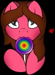 brown_hair candy dessert eating female feral food fur hair heart_symbol lollipop looking_at_viewer pink_body pink_fur rainbow short_hair smile solo teal_eyes lunaesshadow hasbro my_little_pony equid equine horse mammal pony yuki_(disambiguation) absurd_res alpha_channel hi_res