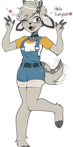 2_toes anthro arms_bent bent_leg big_ears clothing cloven_hooves collar cute_fangs double_v_sign fangs feet femboy floppy_ears fur gesture grey_body grey_eyes grey_fur grey_hair hair hand_gesture happy heart_symbol hooved_plantigrade hooved_toes hooves horn looking_at_viewer male one_eye_closed one_leg_up open_mouth overalls plantigrade raised_arms raised_leg shirt shortalls simple_background smile smiling_at_viewer solo sparkles standing tail tail_motion tailwag talking_to_viewer teeth text toes topwear v_sign wink winking_at_viewer youtuber gummyart2 pngtuber 3/3_elk cervine deer elk mammal 2026 absurd_res digital_media_(artwork) english_text hi_res