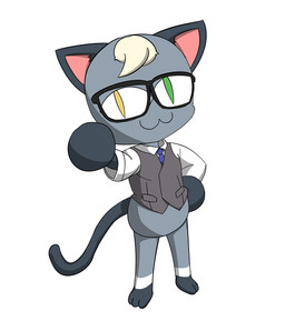 :3 anthro blonde_hair eyewear featureless_crotch fur glasses grey_body grey_fur hair humor looking_at_viewer male rectangular_glasses simple_background solo white_background unknown_artist animal_crossing nintendo tsukihime type-moon neco-arc raymond_(animal_crossing) domestic_cat felid feline felis mammal meme