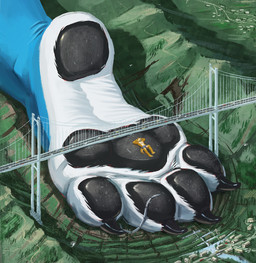 4_toes anthro barefoot black_pawpads bridge building claws destruction feet foot_fetish landscape macro male micro mountain pawpads soles solo toes train vehicle thb886 wolfie_(thb886) canid canine canis mammal wolf
