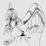 2024 5_fingers anthro black_and_white breasts claws dinosaur fang_(gvh) feathered_wings feathers female finger_claws fingers goodbye_volcano_high hair hair_over_eye halter_top jauntyweb jojo's_bizarre_adventure long_hair looking_at_viewer midriff monochrome one_eye_obstructed pterodactylus pterosaur reptile scalie sketch snout solo style_parody wings