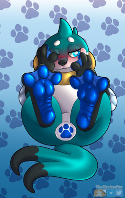 2_tails 3_fingers 3_toes bedroom_eyes blush covering covering_face embarrassed featureless_crotch feet feral fin fingers foot_fetish foot_focus footprint handpaw hindpaw lying male membrane_(anatomy) multi_tail narrowed_eyes null null_bulge on_back paw_mark pawpads paws seductive solo tail teasing teasing_viewer toes webbed_feet webbed_hands wrinkled_feet wrinkles thecluelessfox nintendo pokemon mokata_(buizel) buizel generation_4_pokemon pokemon_(species) absurd_res hi_res