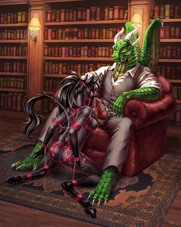 4_toes 5_fingers anthro anthro_on_anthro areola barefoot bdsm black_hair bondage bound breasts butt chain chained claws cuff_(restraint) digitigrade dominant dominant_male duo feet female fingers genitals hair hands_behind_back horn knot male male/female membrane_(anatomy) membranous_wings muzzle_(object) nipples penis restrained restraints scales shackles spines submissive submissive_female tail toes vulva wings sabretoothed_ermine european_mythology mythology asinus donkey dragon equid equine mammal mythological_creature mythological_scalie reptile scalie western_dragon 2020 digital_media_(artwork)