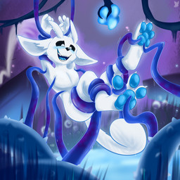 3_toes 4_fingers ambiguous_gender anthro black_nose black_sclera blue_blush blue_pawpads blue_tongue blush claws featureless_chest feet fingers motion_lines nude_anthro open_mouth open_smile pawpads paws pupils restrained smile solo tail teeth tentacles tickle_fetish tickle_torture tickling tickling_armpits tickling_feet toe_claws toes tongue vine_tentacles white_body white_pupils misterfuchs microsoft ori_(series) xbox_game_studios ori_(ori) forest_spirit 1:1 hi_res