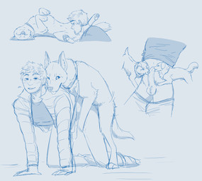 ambiguous_gender animal_genitalia animal_vulva bestiality canine_genitalia canine_vulva clothed clothing cunnilingus doggystyle female feral feral_penetrating feral_penetrating_human from_behind_position fully_sheathed genitals group group_sex human_on_feral human_penetrated humanoid_genitalia humanoid_penis interspecies larger_male leash male male/ambiguous male/female male/male oral partially_clothed penetration penis sex sheath size_difference smaller_male threesome vaginal vulva championwhoops_(artist) canid canine canis domestic_dog human mammal blue_and_white hi_res monochrome