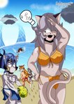 anime_nosebleed anthro armor asian_clothing asphyxiation ball barefoot beach beach_ball big_breasts bikini blood blue_hair blush bodily_fluids bottomwear breasts clothing cross-popping_vein drowning east_asian_clothing eyewear eyewear_on_head feet female floating_island footprint fundoshi fur goggles goggles_on_head gold_bikini grey_hair group hair headgear headwear helmet inflatable islands japanese_clothing male male/female muscular muscular_male nosebleed one_eye_closed orange_body orange_fur pose purple_body purple_fur purple_hair red_hair sea seaside shorts soles speech_bubble sport swimwear tail two-piece_swimsuit underwear volleyball walking water waterfall white_body white_fur wink cabimangaka cyberconnect2 distracted_boyfriend little_tail_bronx solatorobo calua_napage elh_melizee gren_sacher opera_kranz red_savarin canid canine caninu canis felid feline felineko felis mammal absurd_res hi_res meme pinup signature