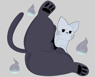 anthro big_butt bottomless butt cloak cloak_only clothed clothing female fur genitals looking_at_viewer markings presenting presenting_hindquarters simple_background solo tail thick_thighs topwear whisker_markings whiskers wide_hips woopyy ectokitty_(fatalafterdark) domestic_cat felid feline felis ghost mammal spirit absurd_res digital_media_(artwork) hi_res