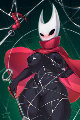 anal_beads anthro arthropod_webbing bdsm big_breasts black_body bondage bound breasts butt cloak cloak_only clothing female genitals hishi_karada melee_weapon nipples polearm pose red_cloak red_clothing restraints rope rope_bondage rope_harness sex_toy shy silk solo spear sword tsundere vulva weapon just_teru hollow_knight:_silksong hollow_knight_(franchise) team_cherry hornet_(hollow_knight) teru arthropod insect absurd_res hi_res pinup