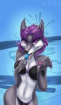 anthro bikini clothed clothing dessert female food hair heart_symbol ice_cream popsicle purple_eyes purple_hair skimpy solo swimwear two-piece_swimsuit kyma jess_(teckly) canid canine canis mammal wolf hi_res