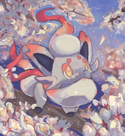 ambiguous_gender bodily_fluids branch feral flower fur grey_body grey_fur in_tree on_branch petals plant solo tail tears tree yellow_eyes oisisabatugun nintendo pokemon canid canine generation_8_pokemon hisuian_form hisuian_zorua mammal pokemon_(species) regional_form_(pokemon) 2026 hi_res