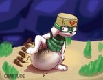 abdl anthro detailed_background diaper diaper_fetish eyewear feces goggles messy pooping soiled_diaper soiling soiling_diaper unclean_diaper used_diaper chaptude cave_story jack_(cave_story) lagomorph mammal mimiga 2024 hi_res