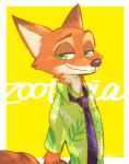 anthro clothed clothing fur green_eyes male simple_background solo 327b_(artist) disney zootopia nick_wilde canid canine fox mammal red_fox true_fox 2018