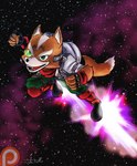 anthro boots clothing flying footwear gloves handwear headgear male rocket_boots shoes solo space john_fell nintendo star_fox fox_mccloud canid canine fox mammal