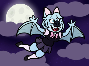 3_fingers anthro big_nose black_clothing black_eyebrows black_footwear black_high_heels black_nose black_shirt black_topwear blue_eyes blue_hair blue_wings bottomwear bow_tie breasts clothed clothed_anthro clothed_female clothing cloud eyebrows eyelashes fangs female female_anthro fingers footwear fully_clothed fully_clothed_anthro fully_clothed_female hair high_heels medium_hair membrane_(anatomy) membranous_wings moon night open_mouth open_smile pink_bow_tie pink_inner_ear pink_knee_socks purple_bottomwear purple_clothing purple_skirt purple_sky red_tongue shirt shoes skirt sky smile solo teeth tongue topwear wings captainquack64 soul_eater fan_character melouris bat mammal 2025 digital_drawing_(artwork) digital_media_(artwork) english_description flat_colors full-length_portrait portrait