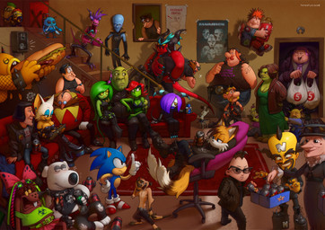 2_tails absolutely_everyone anthro black_collar black_facial_hair black_mustache blonde_facial_hair blonde_hair blonde_mustache blue_body blue_eyeliner blue_eyes blue_fur breasts brown_clothing brown_facial_hair brown_hoodie brown_mustache brown_topwear brown_wall buckteeth canon_couple caught_cheating cleavage clothed clothing collar drunk ear_piercing eyeliner eyewear facial_hair female finger_wag fur furniture gem glasses goggles green_body green_skin group hair hand_in_pocket hand_on_head harness holding_beer holding_energy_drink holding_shopping_bag hoodie horn jewelry large_group long_hair makeup male married_couple mouth_closed multi_tail mustache necklace on_sofa open_mouth orange_facial_hair orange_hair orange_mustache party pearl_(gem) pearl_necklace piercing pockets poster_(object) red_hair red_sofa sitting sitting_on_sofa sofa speaker spiked_collar spikes spiky_hair striped_horn stripes sub_sandwich substance_intoxication tail teeth text topwear torn_sleeves white_body white_fur yellow_body yellow_fur yellow_skin totesfleisch8 activision antonball antonblast asterix crash_bandicoot_(series) despicable_me disney dreamworks family_guy illumination_entertainment karlsson-on-the-roof megamind_(series) puss_in_boots_(franchise) sega shrek_(series) sonic_the_hedgehog_(series) the_lion_king "big"_jack_horner asterix_(character) bob_(despicable_me) brian_griffin classic_eggman doctor_neo_cortex dr._eggman dynamite_annie fake_peppino felicia_(shrek) karlsson kevin_(despicable_me) lord_farquaad master_zik megamind miles_prower obelix peppino_spaghetti princess_fiona puss_in_boots_(dreamworks) shrek_(character) sonic_the_hedgehog the_deadly_six timon zavok zazz zeena zomom alien alien_humanoid bat bird_dog canid canine canis domestic_dog eulipotyphlan hedgehog herpestid human humanoid hunting_dog labrador mammal meerkat minion_(despicable_me) retriever zeti 2026 crossover digital_drawing_(artwork) digital_media_(artwork) english_description hi_res russian_text tagme daughter_(lore) father_(lore) father_and_child_(lore) father_and_daughter_(lore) father_and_son_(lore) mother_(lore) mother_and_child_(lore) mother_and_daughter_(lore) mother_and_son_(lore) parent_(lore) parent_and_child_(lore) parent_and_daughter_(lore) parent_and_son_(lore) son_(lore)