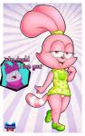 anthro bottomwear clothed clothing dialogue duo female female_focus looking_at_viewer male male/female open_mouth panties pink_body pink_eyes shirt smile standing teeth text thick_thighs tongue topwear underwear white_clothing white_panties white_underwear young onzeno cartoon_network chowder_(series) chowder panini_(chowder) domestic_cat felid feline felis hybrid lagomorph leporid mammal rabbit english_text hi_res