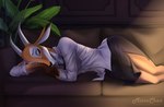 evening female furniture office_clothing office_lady plant plant_pot potted_plant resting sleeping sofa solo missachan illumination_entertainment sing_(movie) karen_(sing) antelope bovid mammal