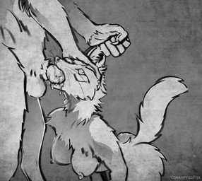 animal_genitalia animal_penis anthro balls biped bodily_fluids breasts canine_genitalia canine_penis cum duo ear_grab erection fellatio female female_penetrated genital_fluids genitals grabbing_both_ears head_grab kneeling knot male male/female male_penetrating male_penetrating_female nipples nude offscreen_male oral oral_penetration penetration penile penis restrained sex submissive submissive_female corruptedfox canid canine fennec_fox fox mammal true_fox monochrome sketch