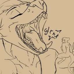 ambiguous_gender anthro breasts canine_teeth cleavage clothed clothing duo extreme_size_difference eyes_closed female forced hair long_hair male neck_bulge oral_vore peril satisfied scared size_difference swallowing swallowing_sound_effect tail teeth topwear unwilling_prey v-neck vore wince mangomutt luttie canid canine canis domestic_dog german_shepherd herding_dog hybrid mammal murid murine pastoral_dog rat rodent wolf wolfdog 1:1 hi_res sketch