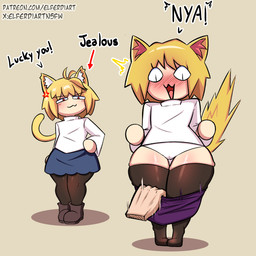 blonde_hair boots cat_tail clothed clothing dress dress_down female footwear hair jealous open_mouth panties red_eyes shirt shoes shy simple_background surprised t-shirt text thick_thighs topwear underwear elferdiart tsukihime type-moon neco-arc animal_humanoid cat_humanoid felid felid_humanoid feline feline_humanoid humanoid mammal mammal_humanoid neco_spirit 1:1 hi_res url