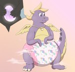 anthro big_diaper clean_diaper clothed clothing confusion creature_print diaper diaper_only female pattern_diaper print_diaper silhouette solo star star_pattern star_polygon star_print starry_diaper tail toony topless transformation wearing_diaper wings extremius_amphibious mythology dragon mythological_creature mythological_scalie scalie hi_res