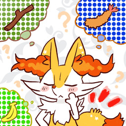 :3 ambiguous_anthro ambiguous_gender anthro banana biped blush dipstick_tail emanata eyes_closed food front_view fruit markings plant question_mark shrimp_(food) solo standing stick tail tail_markings thinking thought_bubble annyui0611 nintendo pokemon braixen canid generation_6_pokemon mammal pokemon_(species) 1:1 2022 bust_portrait digital_drawing_(artwork) digital_media_(artwork) hi_res japanese_description portrait translated_description