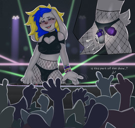 5_fingers ahegao anal anal_orgasm anal_penetration anthro anthro_penetrated audience balls biped blurred_background blush blush_lines bodily_fluids breasts buttplug buttplug_in_ass buttplug_insertion chastity_cage chastity_device clothed clothed_anthro clothed_gynomorph clothing crop_top crotch_shot crowd cum cum_in_clothing cum_in_underwear cum_strand cum_through_clothing cum_through_underwear cum_while_chaste cum_while_penetrated cumshot cutaway detailed_background dialogue disc_jockey ejaculation exhibitionism eye_roll eyelashes fingers fishnet_clothing fishnet_legwear fur genital_fluids genitals group gynomorph gynomorph_anthro gynomorph_penetrated hair hands-free heart_clothing heart_crop_top heart_shirt heart_symbol heart_topwear hidden_sex_toy intersex intersex_anthro intersex_penetrated leaking_cum legwear looking_pleasured multicolored_hair narrowed_eyes navel nightclub object_in_ass orgasm orgasm_face panties penetration plug_(sex_toy) plug_insertion rave scut_tail sex_toy sex_toy_in_ass sex_toy_insertion shirt short_tail solo_focus standing tail text topwear two_tone_hair underwear wearing_chastity_cage wearing_chastity_device wet wet_clothing wet_underwear white_body white_fur wristband x-ray_view mazmaven ambiguous_species lagomorph leporid mammal rabbit 2025 english_text hi_res signature