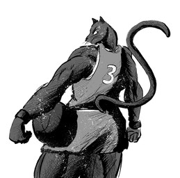 anthro athletic ball basketball_(ball) basketball_uniform clothing female looking_back melanistic muscular muscular_anthro muscular_female solo sportswear standing tail uniform pokuyuno239 goat_(movie) sony_corporation sony_pictures jett_fillmore felid leopard mammal pantherine digital_media_(artwork) hi_res monochrome screentone