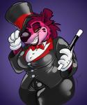 4_fingers anthro black_lips blue_background clothed clothing female fingers fur glistening gloves handwear inflatable latex lips magic_wand magician multicolored_body multicolored_fur necktie nozzle pink_body pink_fur purple_nose simple_background solo suit toony lockheedskunk hyena mammal spotted_hyena 2019 digital_drawing_(artwork) digital_media_(artwork)