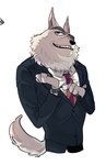 anthro clock clothing eyebrows fluffy gesture hand_gesture male necktie pointing pointing_at_self solo suit tail teeth thick_eyebrows watch wristwatch dududud_duu illumination_entertainment sing_(movie) jimmy_crystal arctic_wolf canid canine canis mammal wolf