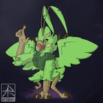 1:1 anthro antoreakk avian bird claws feathers feet female green_body green_feathers head_feathers ozone_(antoreakk) smile solo spread_wings talons toes tongue wing_claws wings