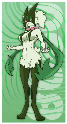 3_toes 4_fingers anthro breast_curtains breasts digitigrade featureless_crotch feet female fingers fur green_body green_fur humanoid_hands mask medium_breasts naturally_censored pink_eyes pink_nose solo standing toes dima_(artist) nintendo pokemon generation_9_pokemon meowscarada pokemon_(species) 2025 absurd_res cel_shading colored digital_media_(artwork) hi_res shaded