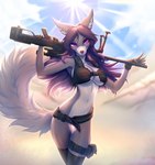 amarihel anthro biped canid canine canis clothed clothing convenient_censorship desert detailed_background digital_media_(artwork) female fur gun hair hi_res holding_object holding_weapon legwear lena_(silier) long_tail looking_at_viewer mammal military multicolored_body multicolored_fur outside partially_clothed portrait purple_eyes purple_hair ranged_weapon rifle sniper sniper_rifle solo standing stockings tail three-quarter_portrait weapon wolf yoke_pose