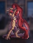 anthro claws duo french_kissing kissing male male/male muscular muscular_anthro muscular_male nude red_body red_scales scales tail thick_tail yellow_body yellow_scales tres-art ike_(iukekini) zartersus reptile scalie texas_horned_lizard hi_res