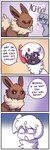 2018 4_panel_comic absol ambiguous_gender answer black_eyes black_text brown_body brown_fur comic dialogue digital_media_(artwork) duo eevee english_text exclamation_point eyebrows eyes_closed fan_character feral flavia-elric fluffy fluffy_tail forehead_gem fur gem generation_1_pokemon generation_3_pokemon half-closed_eyes hi_res horn looking_at_another narrowed_eyes neck_tuft nintendo open_mouth open_smile pokemon pokemon_(species) pupils question red_eyes red_horn sharp_teeth shocked smile sneeze sound_effects speech_bubble tail talking_to_another teeth text tongue tuft unknown_character white_body white_fur white_pupils white_sclera