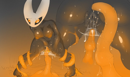 2_horns anal anal_penetration anthro big_breasts biped bodily_fluids breasts corruption dark_body dark_skin dripping excessive_genital_fluids female fingering fingering_self genital_fluids genitals glistening glistening_body glistening_skin horn masturbation nipples nude orange_eyes orange_tentacles pained_expression parasite penetration precum precum_drip puffy_nipples questionable_consent sex simple_background solo standing tentacle_sex tentacles vaginal vaginal_fingering vaginal_fluid_string vaginal_fluids vulva wet niannn hollow_knight_(franchise) team_cherry hornet_(hollow_knight) the_infection_(hollow_knight) arthropod infected_(species) 2025 hi_res